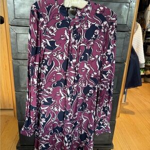 Modcloth Navy and Purple Long Sleeve Bishop Dress